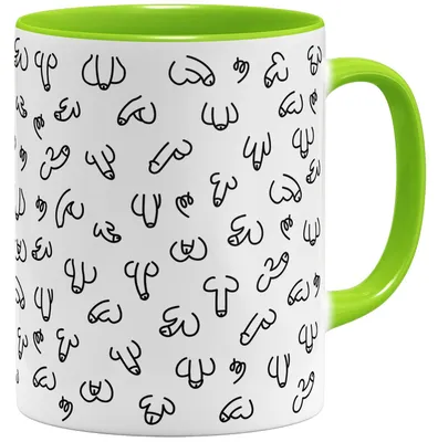 Kaffeetasse mit Penis-Motiv, Keramik, 325 ml, hellgrün