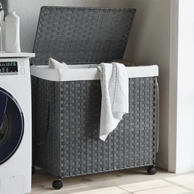 Produktbild von CLORIS Wäschekorb mit Rollen Grau 60x35x60,5 cm Rattan, 4,9 kg