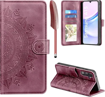 Produktbild von Samsung Galaxy A15 5G Lederhülle Weinrot Flip Wallet Case Standfunktion