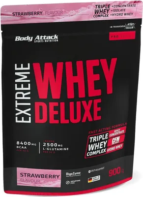Produktbild von Body Attack Extreme Whey Deluxe 900g Erdbeere