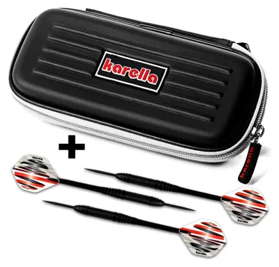 Produktbild von Dartset Winner Blackstar Steeldart inklusive Dartcase, Steeldart 21 g aus Messing mit Shaft, schwarze Darttasche mit Metallreißverschluss für Aufbewarung