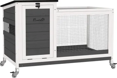 Produktbild von KaninchenstallausHolzHasenstallmitFreilaufgehegeRädernKlappdachfürInnen,draußen92x52x67cmDunkelgrau