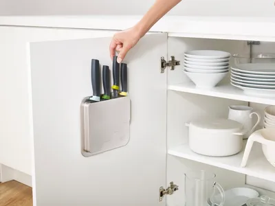 Produktbild von Joseph Joseph DoorStore - 4-teiliges Elevate Messerset mit Aufhängevorrichtung für Küchenschranktüren - opal