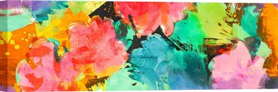 Productafbeelding van Canvas schilderijen, abstracte bloemen - Kelly Parr - Zomerbloemen - 100 x 35 cm
