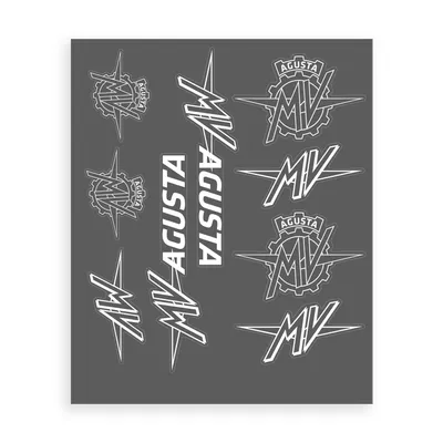 Produktbild von MV Agusta Aufkleber – Set mit 9 weißen Stickern, Wasser- und UV-beständig, Italy, Offizielle Lizenz, Bogen 240 × 200 mm