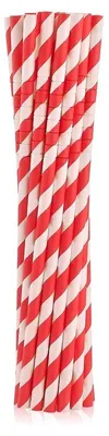 Produktbild von 12 rot gestreifte Eco Papier Trinkhalme, 197 x 6 cm