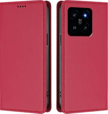 Image de Etui en cuir pour Xiaomi 14, étui magnétique en cuirPolyuréthaneavec support Rouge