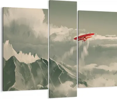 Produktbild von Bild auf Leinwand - Leinwandbild - 3 Teile - Rot Flugzeug Berge - 95x80cm - Wand Bild - Wanddeko - Wandbilder - Leinwanddruck - Bilder - Wanddekoration - Leinwand bilder - Wandbild - CB95x80-4854