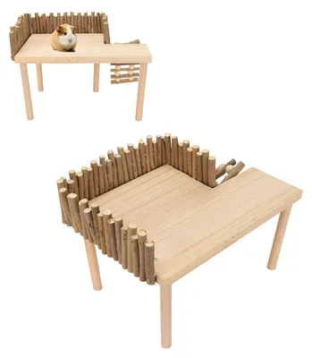 Produktbild von Hamsterplattform mit Kletterleiter - Natürliches Holzspielzeug - Käfigzubehör - Geeignet für Hamster/Eichhörnchen/Meerschweinchen - Montagegröße 30 x 21 x 21 cm - Kletterplattform