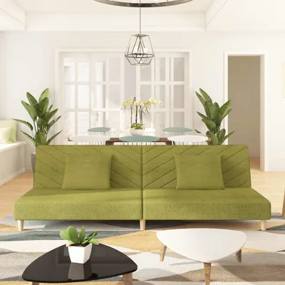 Image de Canapé convertible 2 places avec 2 coussins, tissu vert