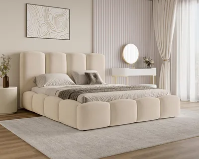 Obrázok produktu pre BESILIO Cloud posteľ s kontajnerom a rámom 140x200 Puffy - velúrová čalúnená posteľ - béžová