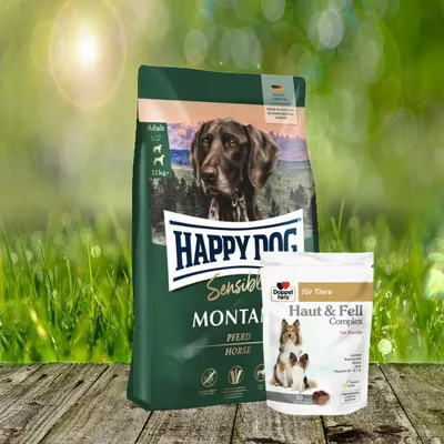 Productafbeelding van Happy Dog Supreme Montana, 4 kg + Doppelherz Huid & Vacht Complex, 30 kauwtabletten