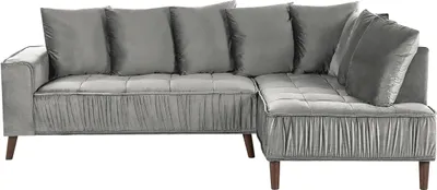 Zdjęcie produktu dla BELIANI Narożnik jasnoszary welurowy z poduszkami metalowe nogi wygląd drewna kanapa sofa narożna nowoczesna