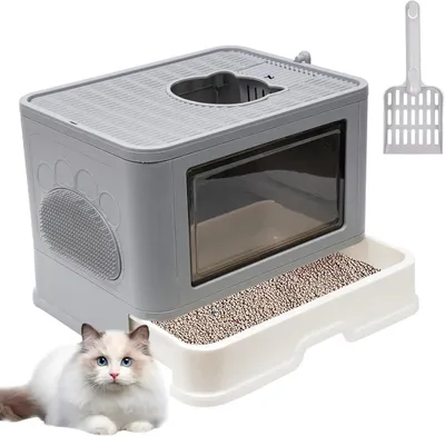 Produktbild von Katzenklo - Katzentoilette - Faltbar - 48,5×38 cm - Kunststoff - Leicht zu reinigen - Tragbar - Grau