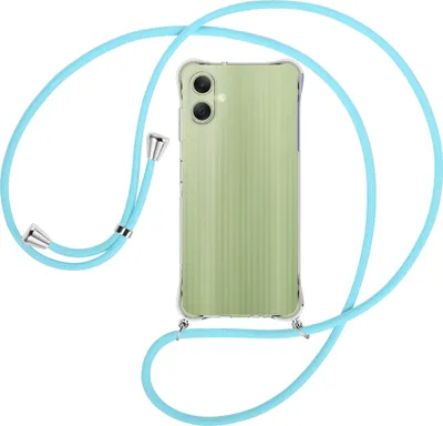 Produktbild von Handykette Backcover-Schutzhülle mit Band (Metall silberfarben) für Samsung Galaxy A06 4G - himmelblau