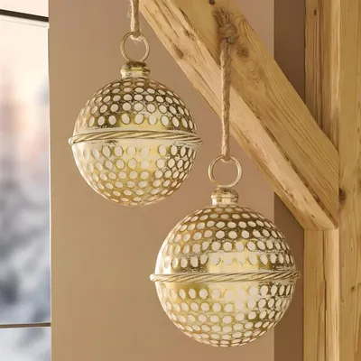 Produktbild von 2x Weihnachtsglocke "Golden" aus Metall in weiß / gold, Ø 20 + 24 cm, Hängedeko Weihnachten, Weihnachtskugeln