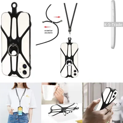 Produktbild von K-S-Trade 3in1 Handykette Handyband Handykordel Halsband Smartphone-Ring Handy-Ring kompatibel mit Motorola Moto E Fingerhalterung Handyring