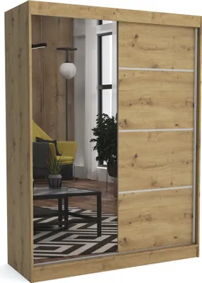 Produktbild von Brent - Kleiderschrank mit Spiegel Tom, Schlafzimmerschrank mit 1 Kleiderstange und Einlegeböden für Kleidung, 180x215x60 cm, Artisan Eiche