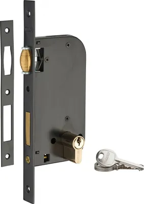 Image de Serrure encastrable à rouleau pour porte d'entrée, axe 50mm, cylindre 30x30mm, bouts carrés, noir, 3 clés - THIRARD