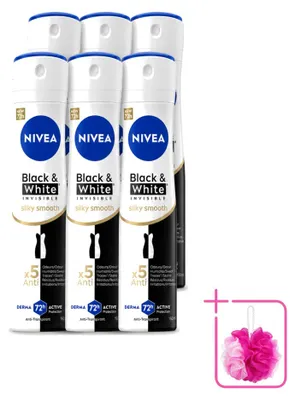 Obrázek produktu pro 6 kusů deodorantu Nivea Black & White Invisible, sprej, 150 ml - balení