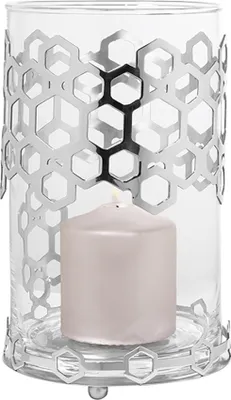 Produktbild von Fink DELIGHT, Windlicht mit Glas, Edelstahl , Glas, glatt, silberfarben, L. 16 cm, B. 16 cm, H. 25 cm, D. 16 cm 146267