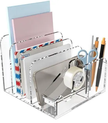 Produktbild von Ibenzoa® Transparenter Acryl-Organizer mit 4 Fächern – kratzfest & stabil, Stiftehalter für Schreibtisch, Büro und Home-Office