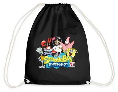Produktbild von Spreadshirt SpongeBob Schwammkopf Logo Patrick Thaddäus Krabs Turnbeutel, One size, Schwarz