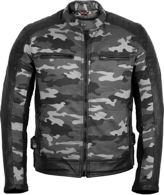 Produktbild von Herren Motorrad Jacke Bikerjacke mit Protektoren in Jeans Camo Schwarz Tan(Camo Grau,XXL)