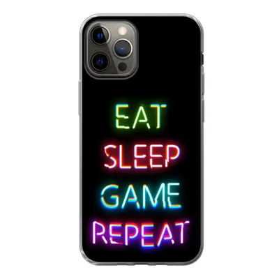 Produktbild von MuchoWow® Handyhülle Schutzhülle Hülle für iPhone 13 Pro Gaming - Led - Zitat - Eat sleep game repeat - Gaming Silikon Softcase Handy Hülle - Handy-Tasche