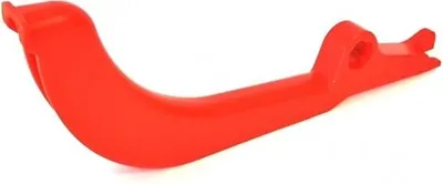 A red plastic lever on a white background.