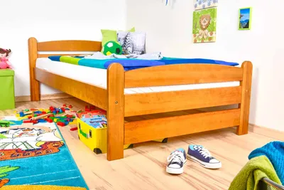 Produktbild von Kinderbett / Jugendbett Kiefer massiv Vollholz Eichefarben 84, inkl. Lattenrost - 100 x 200 cm