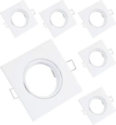 Produktbild von LUMILED 6x Einbaustrahler schwenkbar flach Spots für LED oder Halogen Einbauleuchten Einbaurahmen eckig stahl Einbauspots Downlight Weiß
