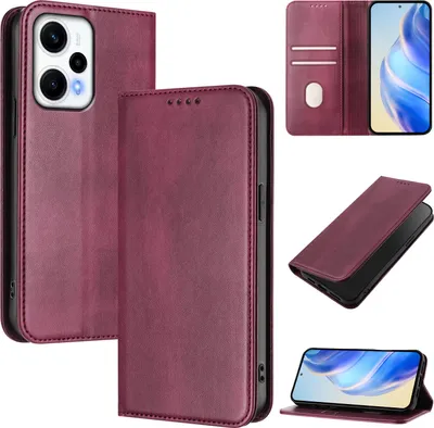 Image de Etui pour Xiaomi Poco F5/Redmi Note 12 Turbo, étui en cuir vintage avec protection RFID, fentes pour cartes, support Rouge