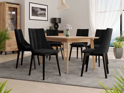 Obrázok produktu pre Rozkladací jedálenský stôl so 6 stoličkami NOWEN 2 - prírodné drevo / čierny 2