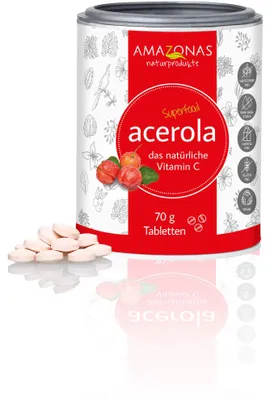 Produktbild von AMAZONAS Acerola Vitamin C ohne Zuckerzusatz Lutschtabletten, 70 g Bonbons