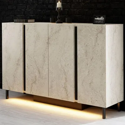 Produktbild von Skye Decor, Hochwertiger Konsolentisch mit LED, Travertin, 127 cm | 100% Melamin