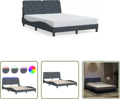 Produktbild von The Living Store Bettgestell mit LED-Leuchten Dunkelgrau 140x200 cm Samt