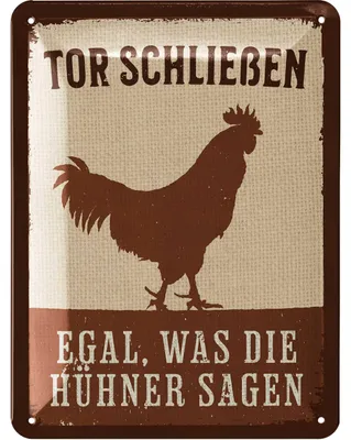 Produktbild von LANOLU Blechschild Hühnerstall Schild, Hühner Schild TOR SCHLIESSEN, Hühner Deko, Hühnerstall Zubehör, vintage Metallschild 15x20cm