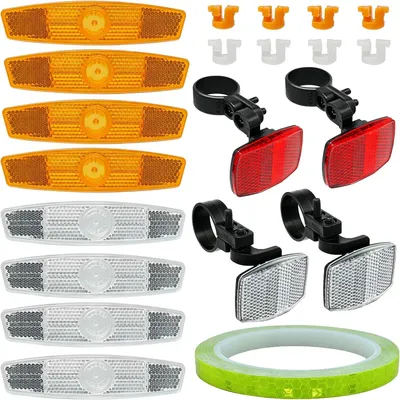 Immagine prodotto di Kit di riflettori per bicicletta - Set da 13 pezzi - Riflettori anteriori e posteriori per bicicletta - Riflettori per mountain bike - Riflettori per bici da corsa