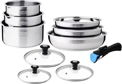 Image de Batterie de cuisine - induction - ARTHUR MARTIN - AM0006 - acier inoxydable 18/10 - 10 pieces - poignée amovible