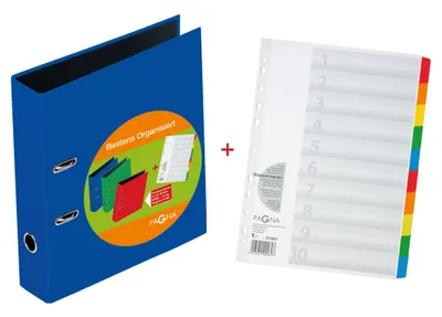 Produktbild von Pagna Set Ordner A4 75 mm blau mit Register A4 10tlg.
