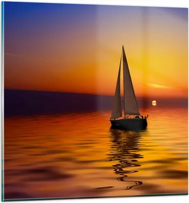 Produktbild von Bilder auf glas - Boot Sonnenuntergang Landschaft - 70x70cm - Glasbilder - Wandbilder - Kunstdruck - zum Aufhängen bereit - Wanddekoration aus Glas - Glas Bilder - Wandbild auf Glas - GAC70x70-0106