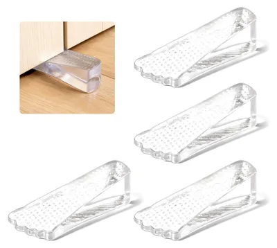 Produktbild von 4 Stück rutschfeste Türstopper aus Gummi, Fensterstopper Keil, Türkeile aus Kunststoff für alle Hartböden, Badezimmer, Balkontüren und Kinderzimmer, transparent