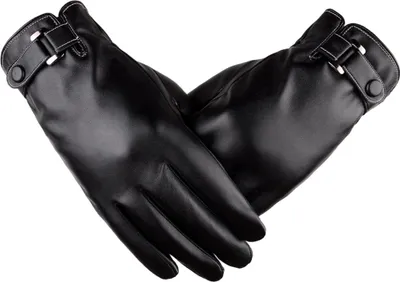 Produktbild von Herren Touchscreen Kunstlederhandschuhe Winter Warme Handschuhe zum Fahren Radfahren (Schwarz)