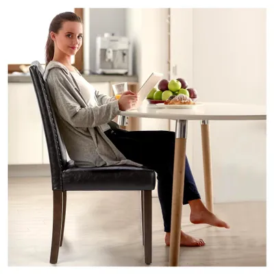 Produktbild von Esszimmerstühle 4er Set, Modern und Elegant, Gepolsterte Küchenstühle aus Kunstleder, Geeignet für Küche, Wohnzimmer, Schlafzimmer (Dunkelbraun)