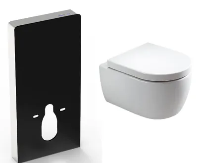 Produktbild von BERNSTEIN WC-Komplettpaket 35: Wand-Hänge-WC NT2039 Weiß mit Soft-Close Sitz & Sanitärmodul 805S Schwarz