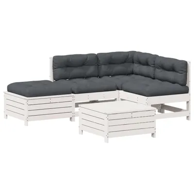 Produktbild von 5-tlg. Garten-Lounge-Set mit Kissen Weiß Massivholz Kiefer