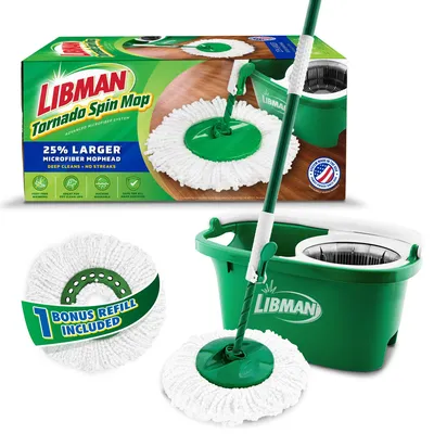 Productafbeelding van Libman Tornado Spin Mop System Plus, inclusief 1 navulkop | Dweilset met emmer en uitwringmechanisme