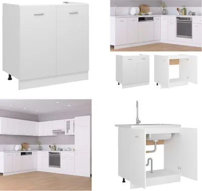 Produktbild von vidaXL Spülenunterschrank Weiß 80x46x81,5 cm Holzwerkstoff - Spülenunterschrank - Spülenunterschränke - Küchenschrank - Küchenschränke