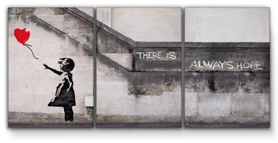 Produktbild von Giallobus - Rotes Ballonmädchen - Banksy - 218x100cm | 3pz. x 70x100cm - Bild - Leinwand